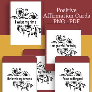 Tägliche Affirmationskarten, florale Motivationszitate, 25 druckbare Karten, Selbstliebe, ich bin Affirmationen, digitaler Download PNG PDF