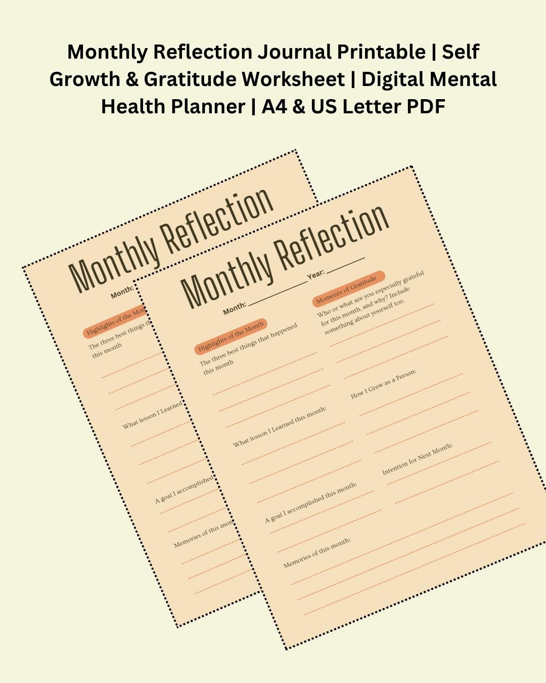 Monthly Reflection Journal Printable | Self Growth & Gratitude ...