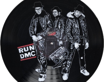 Run DMC peint sur disque vinyle. Exemplaire unique