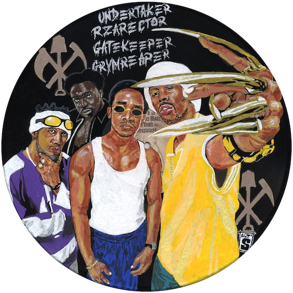 GRAVEDIGGAZ painted on vinyl record. Single copy