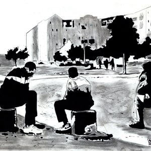 LA HAINE (original drawing on 250 g/m2 Canson paper, A3 format [29.7x42 cm] made with acrylic and charcoal)