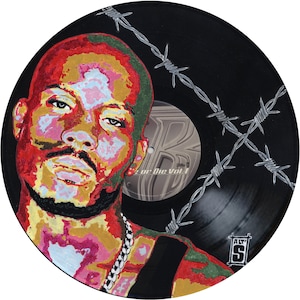 DMX painted in pop art style on the vinyl compilation &quot;Ruff Ryders vol 1&quot;. Unique copy.