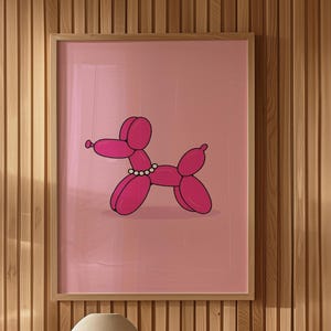 Diva Pink Balloon Dog Digital Print | Preppy Decor | Cute Balloon Dog Wall Prints | Retro Dog Dopamine Decor Wall Decor | y2k Room Decor