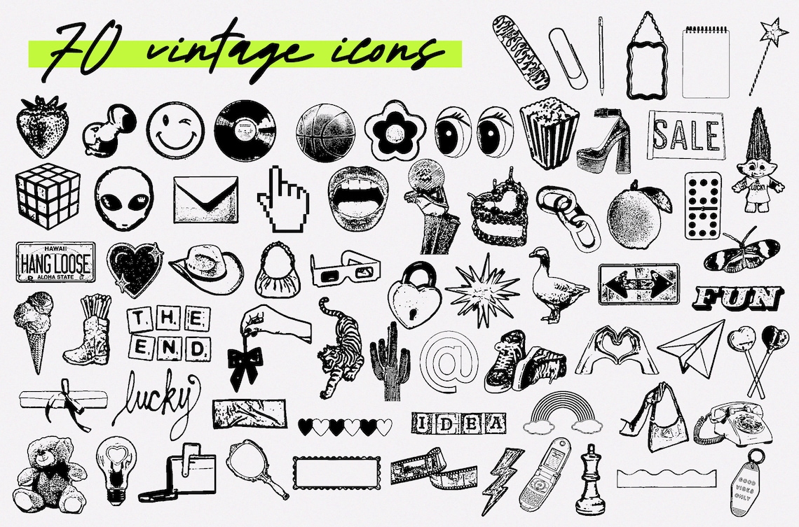 70 Vintage Stamp Icons | Retro Icon Pack | Clipart Bundle | Commercial ...