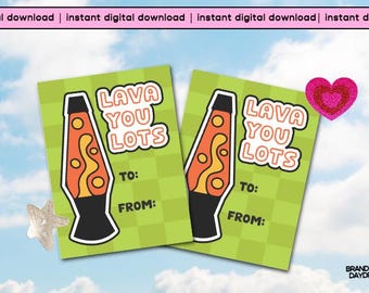 Lava You Lots de cartes de Saint-Valentin en téléchargement numérique | Carte de Saint-Valentin imprimable pour salle de classe hippie mignonne | Etiquettes cadeaux pour professeur
