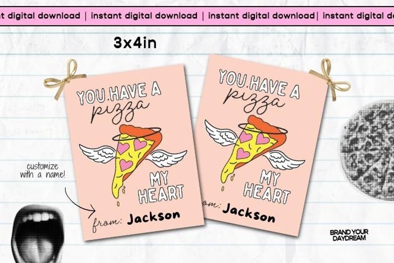 Pizza My Heart Digital Download Valentine's Day Cards Cute Kids