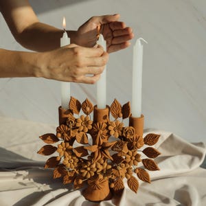 Handmade Clay Candelabra/ Clay candelabra handmade by artisans in Mexico/ Mexico Pottery