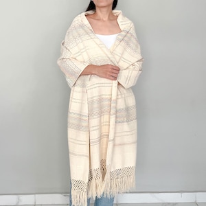 Rebozo mexicano hecho a mano/ Rebozo camello de algodón tejido en telar de pedal/ Rebozo de Oaxaca hecho en telar