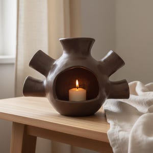 Handmade Clay Chimney/ Clay Vase made in Mexico/ Incense Burner/ Mexican Clay Art/ Home Decor Folk Art/ Clay Candle Holder