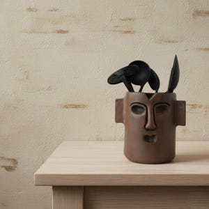 Brown Clay Vase Handmade in Oaxaca, Mexico/ Mexican Clay Art/ Decorative Clay Vase/ Mexican Folk Decoration / Mexican Popular Decoration