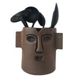 Brown Clay Vase Handmade in Oaxaca, Mexico/ Mexican Clay Art/ Decorative Clay Vase/ Mexican Folk Decoration / Mexican Popular Decoration