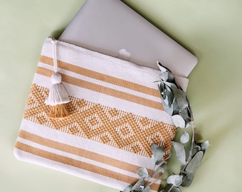 Laptop Bag woven on a waist loom/ Mustard Lap Bag handmade in Mexico/ Handwoven Laptop Bag