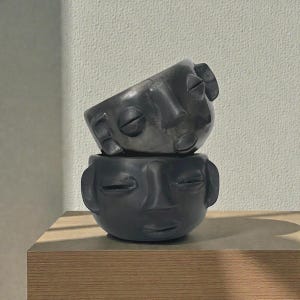 Set 2 tazas cara de barro negro hechas a mano por artesanos de Oaxaca, México/ set 2 tazas de cerámica