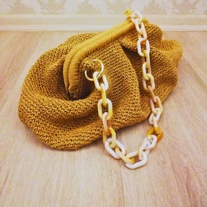 Borsa all'uncinetto in filato di carta – Pochette all'uncinetto in filato di carta fatta a mano – Borsa con struttura intrecciata, borsa foderata fatta a mano, accessorio leggero fatto a mano