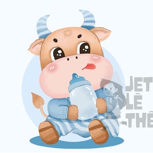 Niedlicher Baby Büffel Cartoon für Jungen, Büffel Clipart, niedliche Tier Kunst, Wand Kunst, Kinderzimmer Dekor, digitaler Download Druck