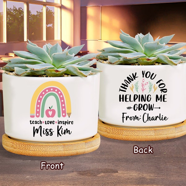 Personalized Thank You For Helping Me Grow Teacher Planter - Custom Plant Pot, Succulent Planter, Plant Lover Birthday, Teacher Appreciation