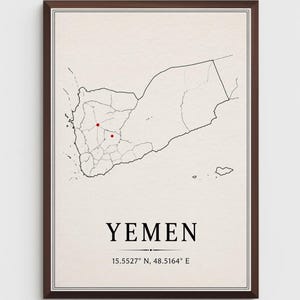 Yemen Map Printable Wall Art |Minimal Yemen Map Poster |Modern Country Map Print|Coordinates Wall Decor | Digital Download|Home Office Decor