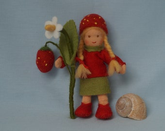 Erdbeermädchen, Erdbeerkind, Blumenkind, Puppen Set 2-teilig, Biegepüppchen, Biegepuppe, Jahreszeitentisch, Waldorf Frühling