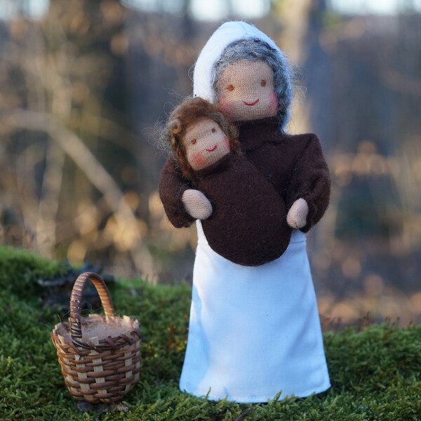 Terre Mère avec enfant racine, ensemble de poupées 4 pièces, poupée pliante, poupée pliante, ressort de table saisonnier Waldorf, Sybille von Olfers