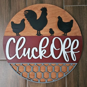 Cluck Off ドアハンガー ファームハウススタイルのドアハンガー