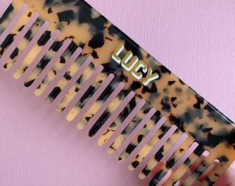 Personalized Tortoise Shell Acrylic Wide Tooth Comb | Custom Monogrammed Comb