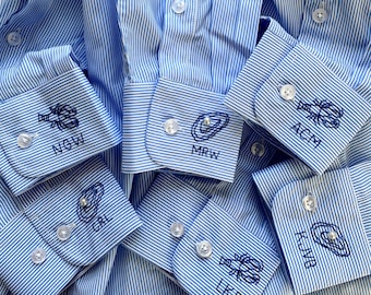 Personalized Embroidered Shirt Cuffs: Oyster with Pearl, or Lobster - You Send Your Shirt to Me - Embroidery Only