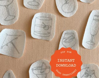 Cocktail Stick and Stitch Embroidery Pattern: Drink Designs (PDF Download)