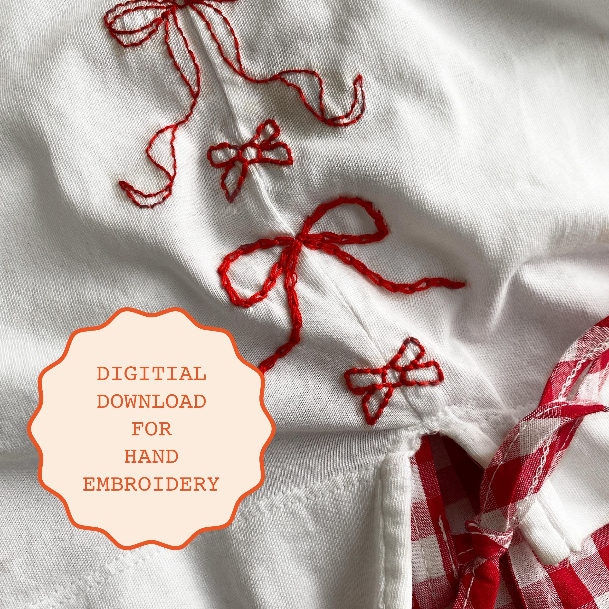 Ribbon Stick + Stitch Digital Download | DIY Bow Embroidery Pattern for Clothing or Napkins PDF of Designs for Hand Embroidering