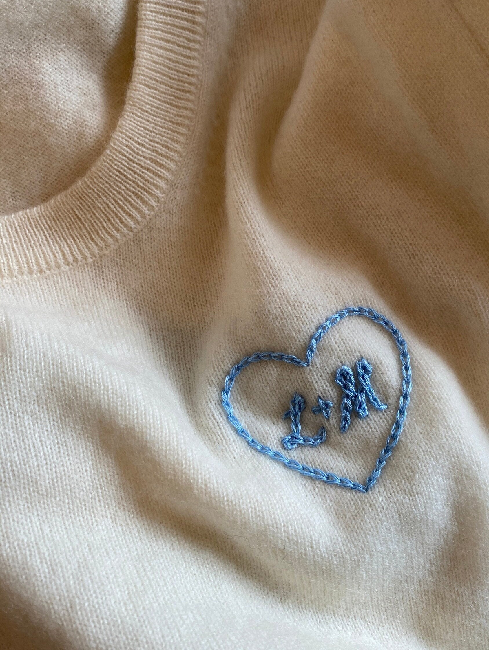 Embroidered Cashmere Wedding Sweater: Custom Initials, Something Blue