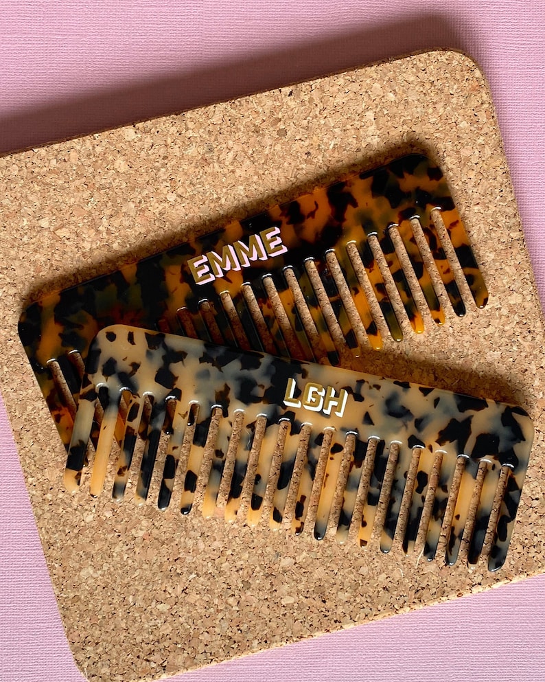 Personalized Tortoise Shell Acrylic Wide Tooth Comb Custom Monogrammed Comb image 2