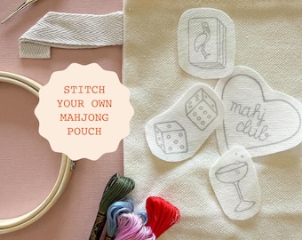 Dinner Party Stick and Stitch Patterns for Hand Embroidery | Cocktail Napkin DIY Kit