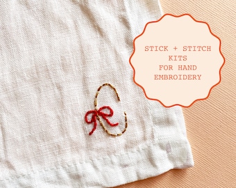Stick and Stitch Ribbon Letter Kit | DIY Embroidering Kit with Bow Alphabet Designs For Embroidered Cocktail Napkins or Personalized Gift