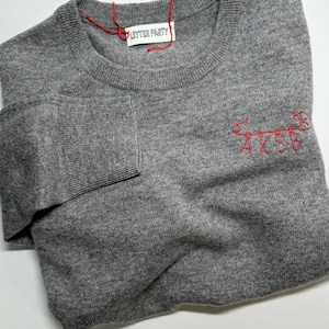 Embroidered Cashmere Sweater with Charm Pin Design | Custom Initials Personalized Gift