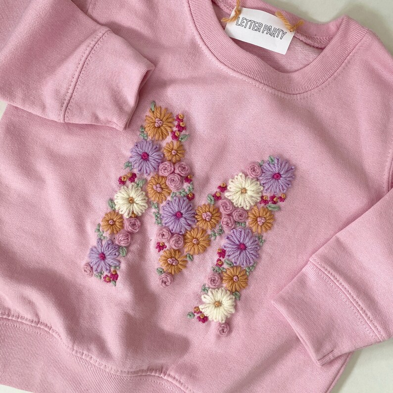 Custom Yarn Embroidered Flower Letter Sweatshirt KIDS Etsy