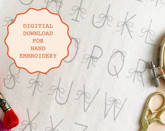 Ribbon Letter Stick + Stitch Digital Download | DIY Bow Embroidery Pattern for Clothing or Napkins PDF of Designs for Hand Embroidering