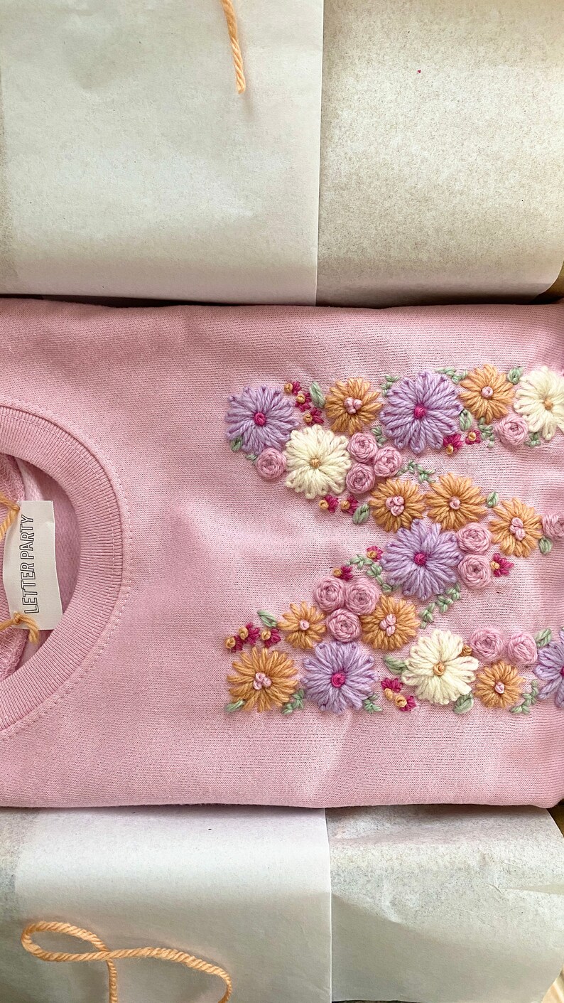 Custom Yarn Embroidered Flower Letter Sweatshirt KIDS Etsy