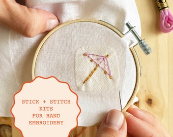 Cocktail Stick and Stitch Patterns for Hand Embroidery | Cocktail Napkin DIY Kit
