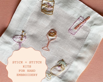 Cocktail Servietten Stickpackung: Stick & Stitch DIY Geschenk für Anfänger