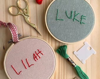 DIY Handwriting Ornament Embroidery Kit | Hand Embroidered Christmas Ornament Kit Child's Name Personalized