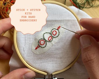 Dinner Party Stick and Stitch Patterns for Hand Embroidery | Cocktail Napkin DIY Kit