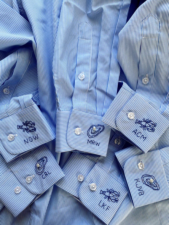 Personalized Embroidered Shirt Cuffs: Oyster with Pearl, or Lobster - You Send Your Shirt to Me - Embroidery Only Personalized Embroidered Shirt Cuffs: Oyster with Pearl, or Lobster - You Send Your Shirt to Me - Embroidery Only