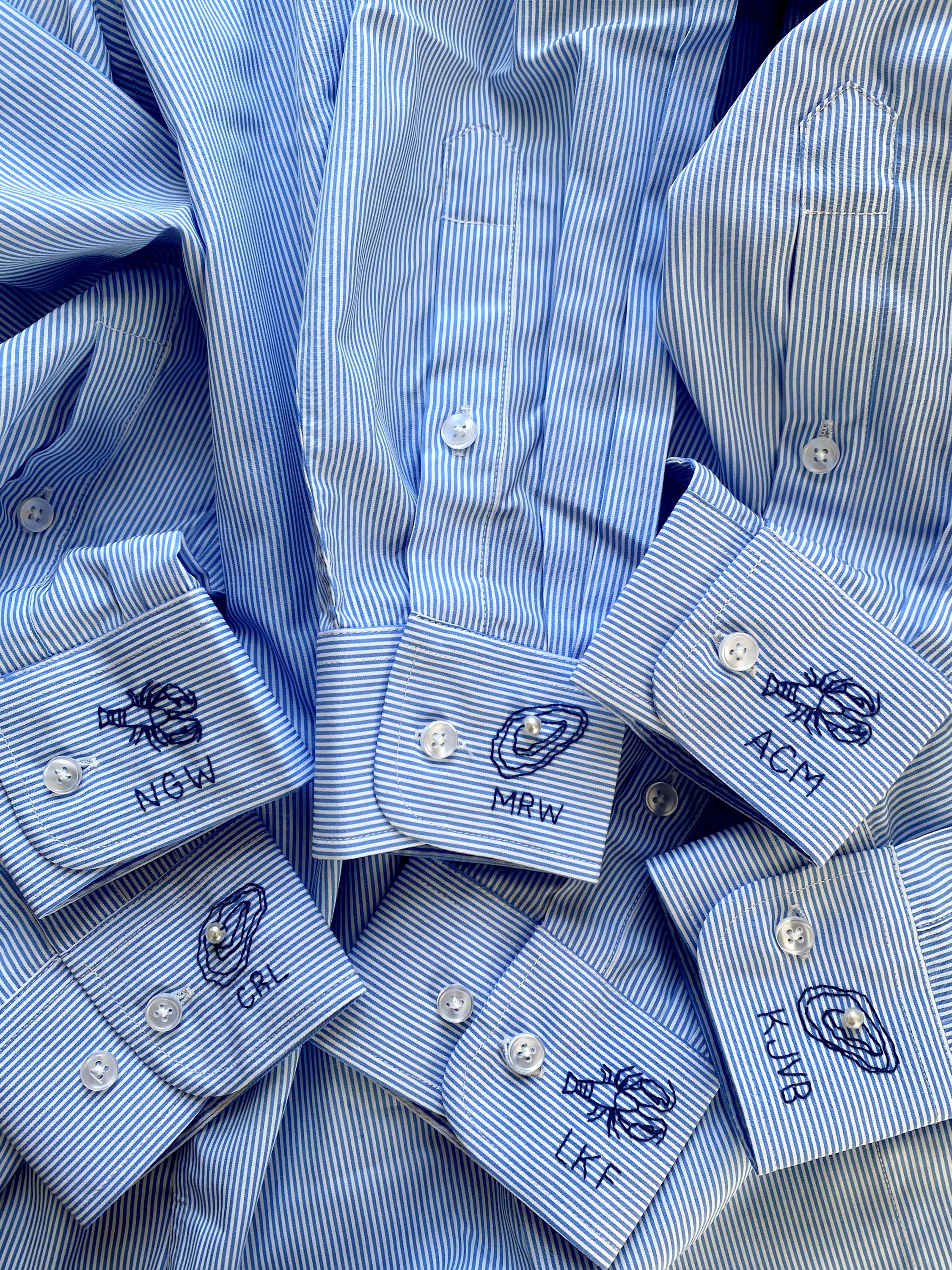 Personalized Embroidered Shirt Cuffs: Oyster with Pearl, or Lobster - You Send Your Shirt to Me