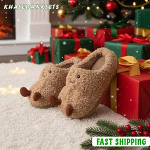 Funny Peanut Fluffy Slippers, Cute Cartoon Foodie House Shoes, Cozy Winter Indoor Slides, Warm Non-Slip Novelty Gift, Christmas Footwear