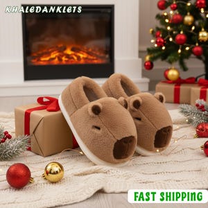 Capybara Fluffy Slippers, Cute Animal House Shoes, Cozy Winter Indoor Slides, Warm Plush Non-Slip Couple Gift, Christmas Footwear