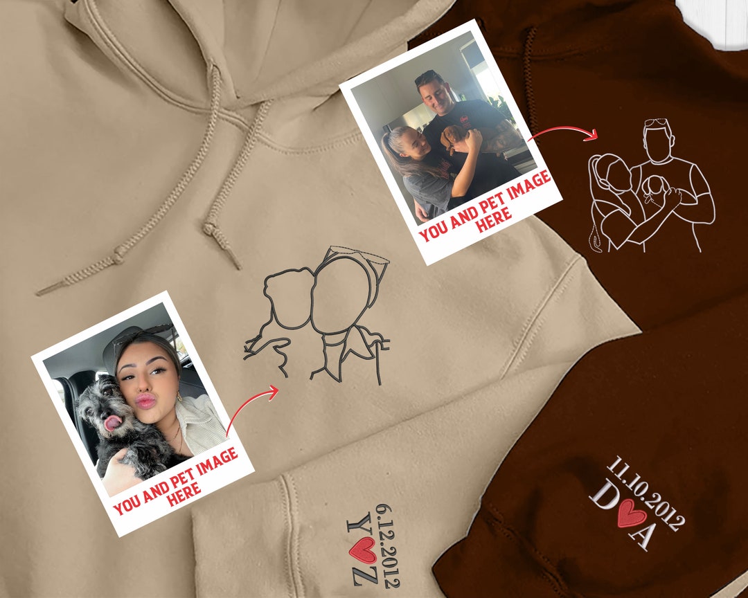 Line Art Sketch Photo Custom Embroidered Hoodie Pet Owner - Etsy