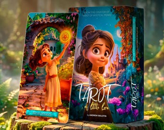 May include: A tarot card deck box and a single card titled Ace of Pentacles. The box features a young character with brown hair, a castle, and the text Tarot of Little Lera by Andrew Bolotin. The card shows the same character holding a gold coin.