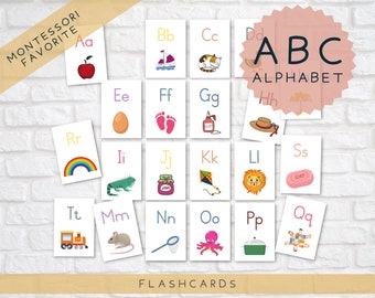 Alfabet Flashcards voor kinderen, Montessori flashcards, Pre-School kaarten, Rainbow educatieve afdrukbare kaarten, INSTANT DOWNLOAD, Reggio Emilia