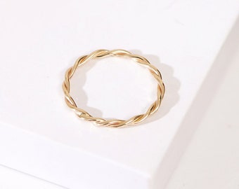 14K Solid Gold Twist Rope Ring I Dainty Gold Twist Band I Twisted Rope Wedding Band I Stacking Twist Ring I Gold Braided Band