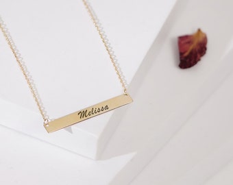 Personalized Necklace Women, 14K Solid Gold Bar Necklace, Gold Initial Name Necklace, Christmas Gift Women, Dainty Custom Made Necklace Wife