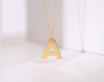 Gold Initial Necklace with a DiamondI Personalized Initial Necklace for Women I Unique Gift for Mom I Christmas Gift for Her